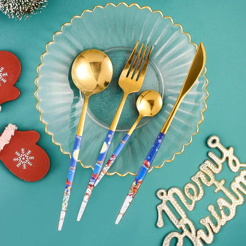 Mirror Golden Stainless Steel Cutlery Creative Christmas Personalized Christmas Complete Dinner Dinnerware Cuisine