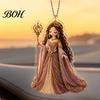Christmas Ornaments 2D Flat Acrylic Ornaments, Bead Embroidered Art Goddess Exquisite Tree Charms Pattern Pendant, Double-Sided Hanging Charm for Home