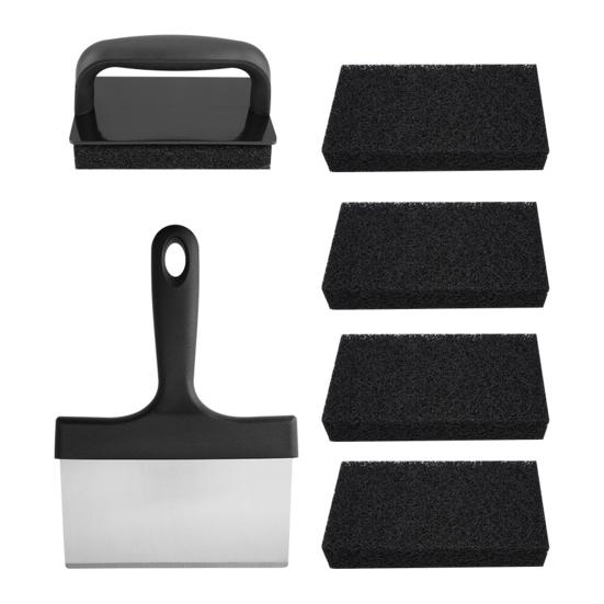 Yousheng Grill Scraper Set Food Scraper with Sponges Heavy Duty Stainless Steel Griddle Cleaning Kit Flat Top Cleaner Tool for BBQ Kitchen