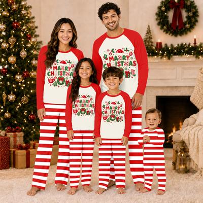 Family Matching Christmas Pajamas Set with Neck Long Sleeve Top and Pants