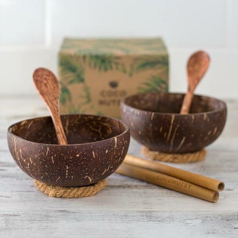 Natural Coconut Bowl Wooden Handmade Coconut Bowls For Eating Tableware Fork Spoon For Dessert Fruit Salad Mixing Rice