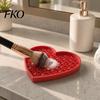 Dressing Table Accessory 3D Printed Makeup Brush Cleaning Mat, Heart-Shaped Scrubber Pad with Textured Zones, Beauty Tool Cleaner Portable