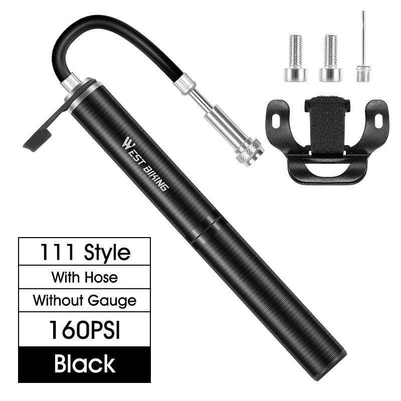 WEST BIKING Bike Inflated Pump High Pressure 160PSI Aluminum Bicycle Air Pump Presta Schrader Valve Bike Tire Pump With Hose