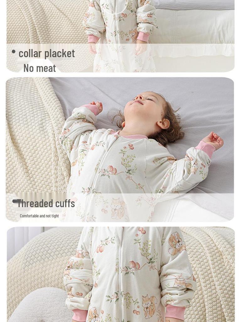 Infant Split-Leg Warm Bamboo Cotton Sleeping Bag - Anti-Kick, Lightweight, Ideal for Spring/Autumn, Ginger Color