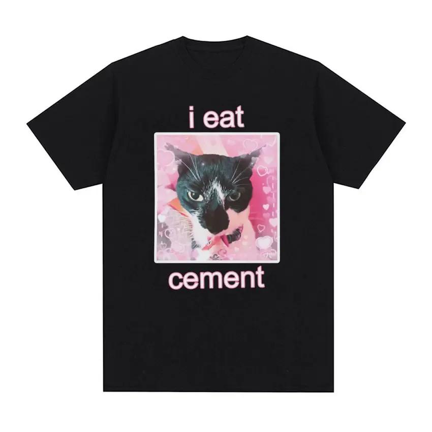 I Eat Cement Cursed Cat Funny Meme T Shirt for Women Fashion Casual Short Sleeve T Shirts Female Tshirt Tops women clothes