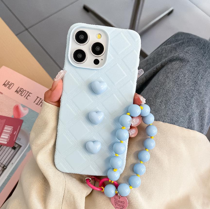 

Leather Grain Candy Heart Bracelet for iPhone 17 Air/Apple 16 Pro Max Case 13 Pro (pouch)