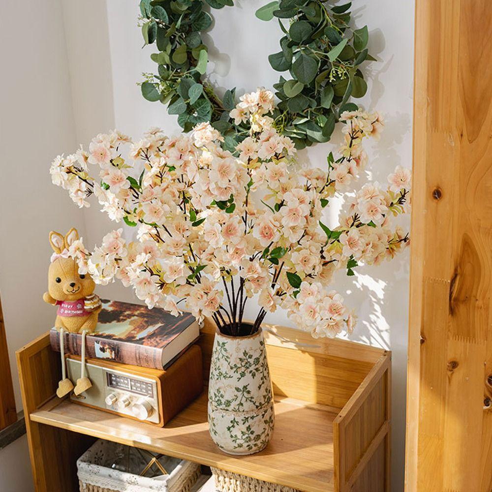 Plastic Artificial Peach Blossom Branch Real Touch Fake Flower Silk Cherry Blossom  Wedding Decor