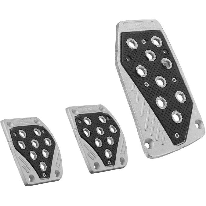 3 Pack Car Pedal Pads Auto Racing Sport Gas Brake Clutch Pad Cover Brake Pad Cover Rest Plate Foot Pedals Kit, Silver with Black