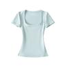 U-neck ant waist short-sleeved T-shirt women's summer new American Spice Girl style solid color slim-fitting bottoming top