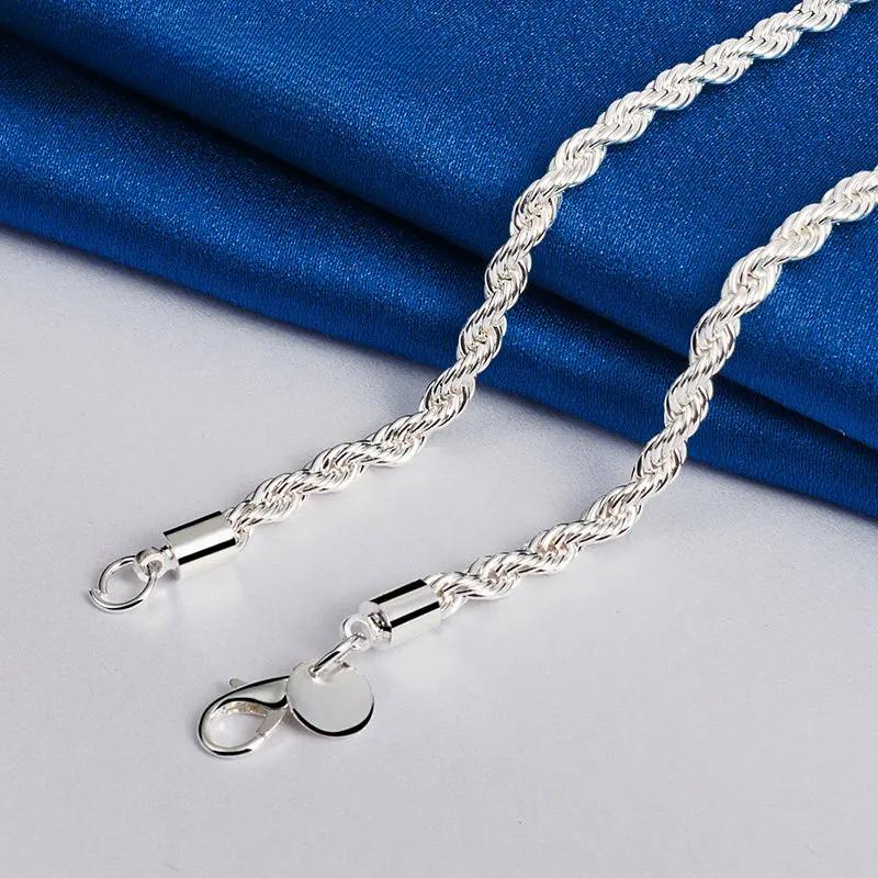 Charm 925 Sterling Silver Accessories Men 4MM 40-60cm 2PCS Rope Chain Necklace Bracelet Women Fashion Wedding Gift Jewelry