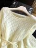 Women's French Lace Patchwork Hollow Knit Pullover – Soft, Fluffy, Waist-Cinched, Stylish Long Sleeve for Early Autumn