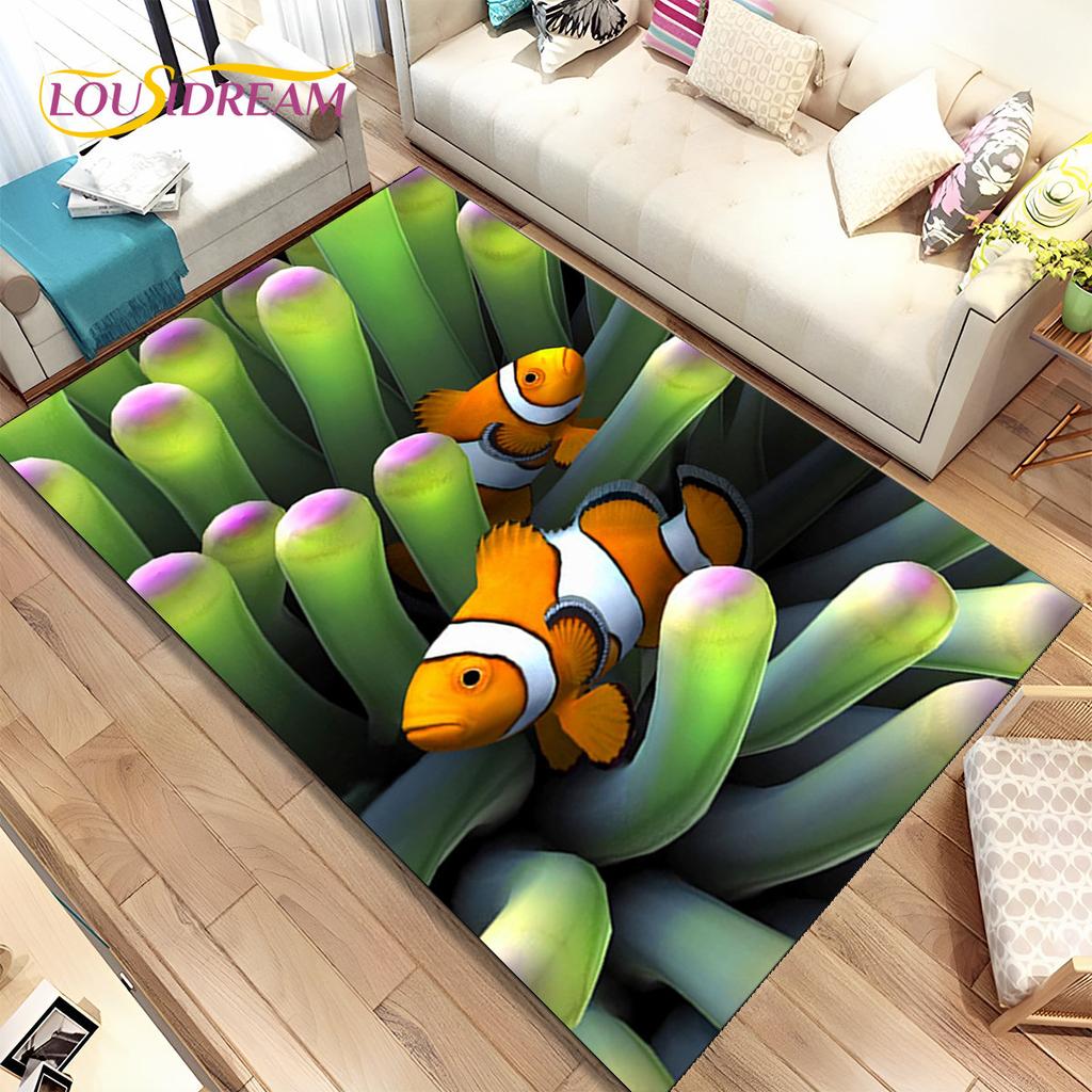 3D-Teppich mit Meeresboden, Unterwasserwelt, Delfin- und Schildkrötenmotiv, Teppich für Wohnzimmer, Schlafzimmer, Sofa, Fußmatte, rutschfeste Bodenmatte für Kinder