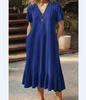 Rochie de vară de damă, culoare solidă, cu decolteu în V, cu mânecă scurtă, rochii lungi în linie A