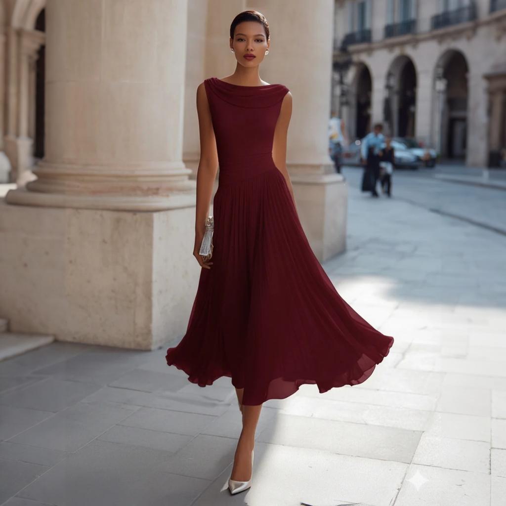 Women’s Sleeveless Cowl Neck Midi Dress Elegant Solid Design Flowy A-Line Suitable for Vacation and Daily Wear