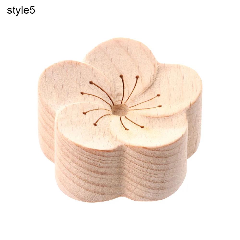 1Pc Diffused Wood Aroma Essential Oil Diffuser Essential Oil For Sleep Flower Shape Wooden Essential Oil Aromatherapy Car Supply Air Fresheners 2