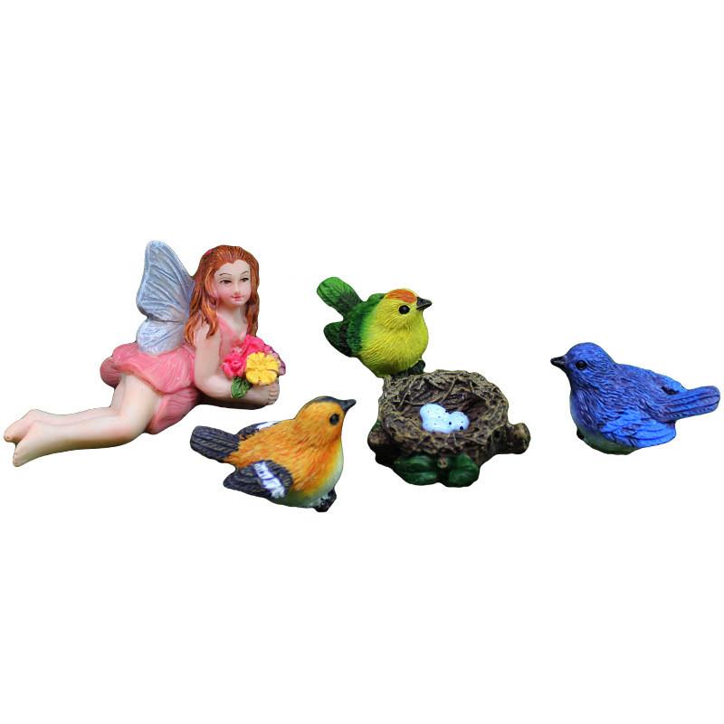 Resin Flower Fairy Model Decor Simulated Bird Tabletop Figurine Landscape Micro