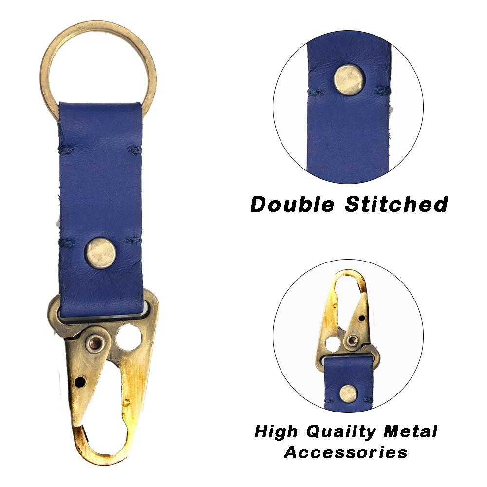 RSINC Full Grain Handmade Leather Keychain | Metal Fittings | Brass Finish Blue B0DSW7LMG3