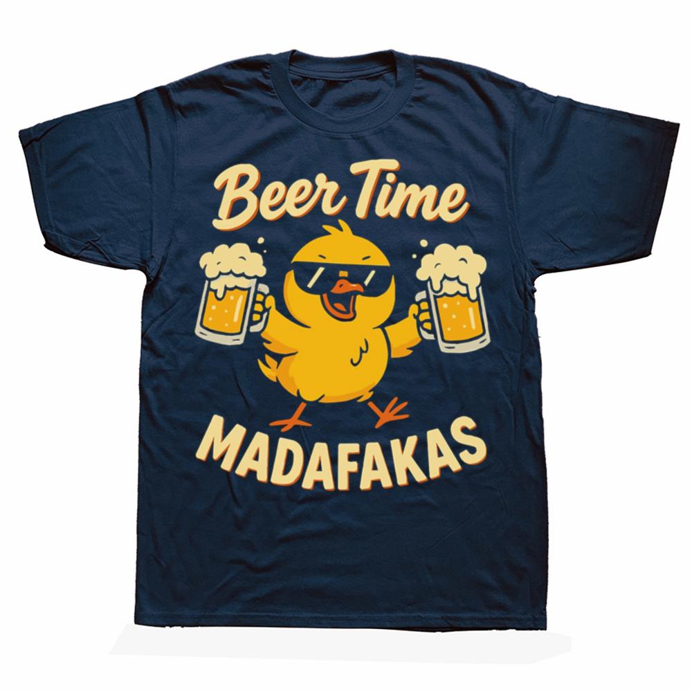 Bierzeit Madafakas T-Shirt Retro Trinkende Bierliebhaber Grafik T-Shirts EU Größe 100% Baumwolle Weich Unisex Sommer T-Shirt Tops