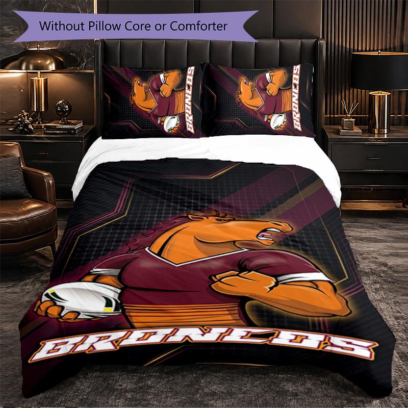 Set Biancheria da Letto in Microfibra con Fantasia Brisbane Broncos 3 Pezzi Decorazione Copripiumino per Camera da Letto Uso Domestico