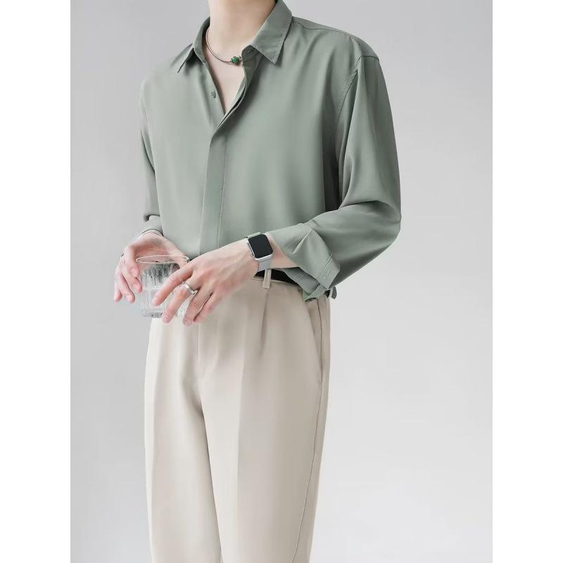 Men's Fashionable Long Sleeve Solid Color Shirt: Light, Mature Style