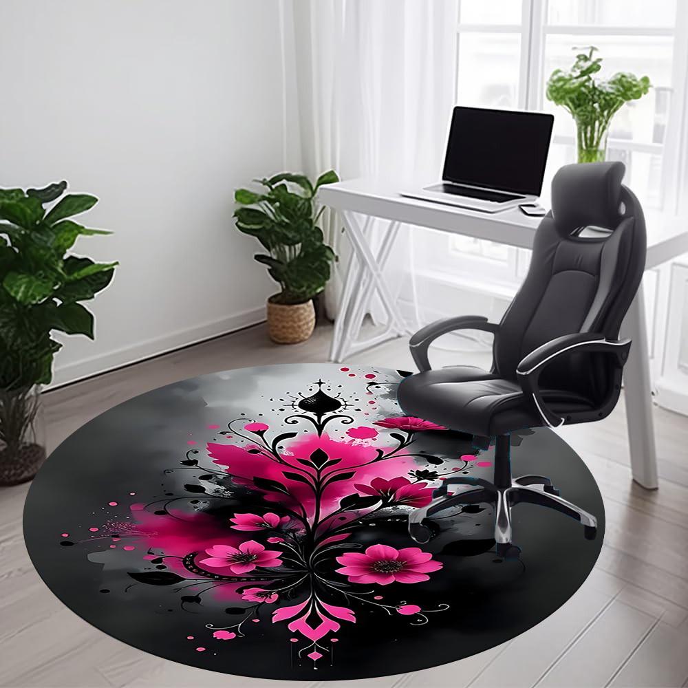 1PC Floral Abstract Office Round Area Rug, Mat Suitable For Office, Under Office Chairs Bedroom Living Room Home Decor, Room Deco