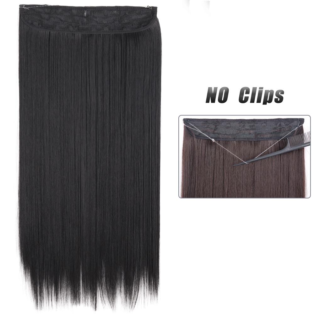 Women Fashion Long Straight Hair Extensions Synthetic Fiber Long Wavy Straight Invisible No Clips Hairpiece KTB 60cm