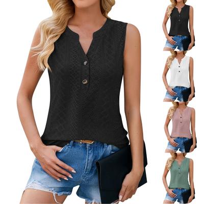 Women's Fashion Casual Color V-Neck Slim Vest Button-Down Pullover Top