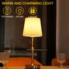 Cordless LED Metal Table Lamp USB Rechargeable Touch Control Portable Fabric Shade Desk Lamp Night Light for Bedroom Bar Balcony