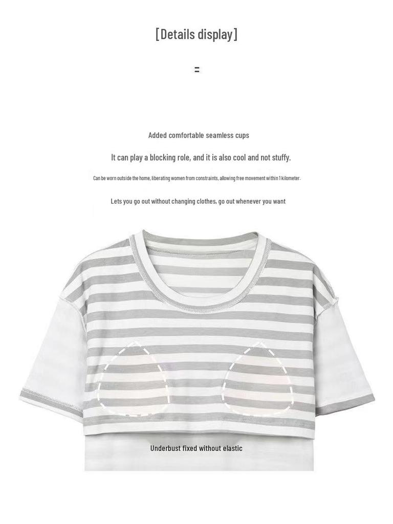 Dames Zomer 2025 Gestreept Pyjamaset met Borstkussentjes - Korte Mouw, Casual, Lichtgewicht