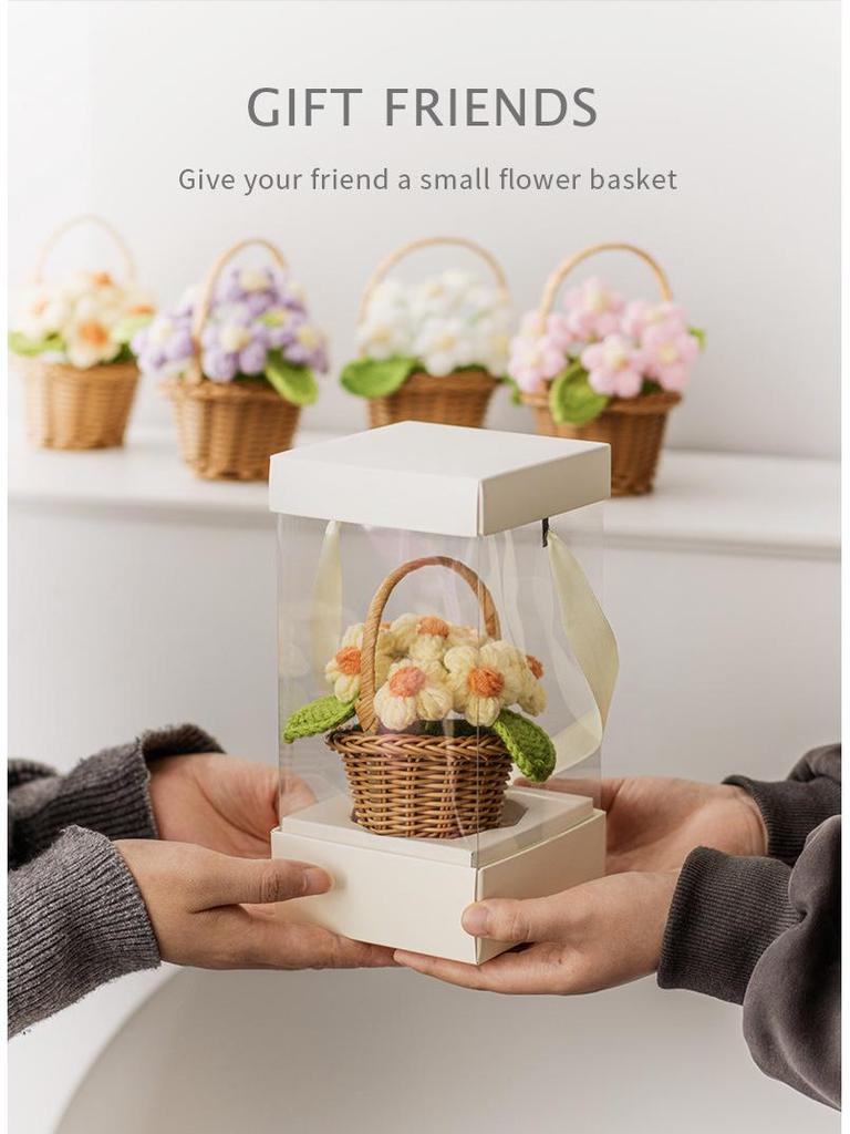 Handmade Crochet Blue Potted Flower Decoration - Everlasting Knitted Desktop Ornament