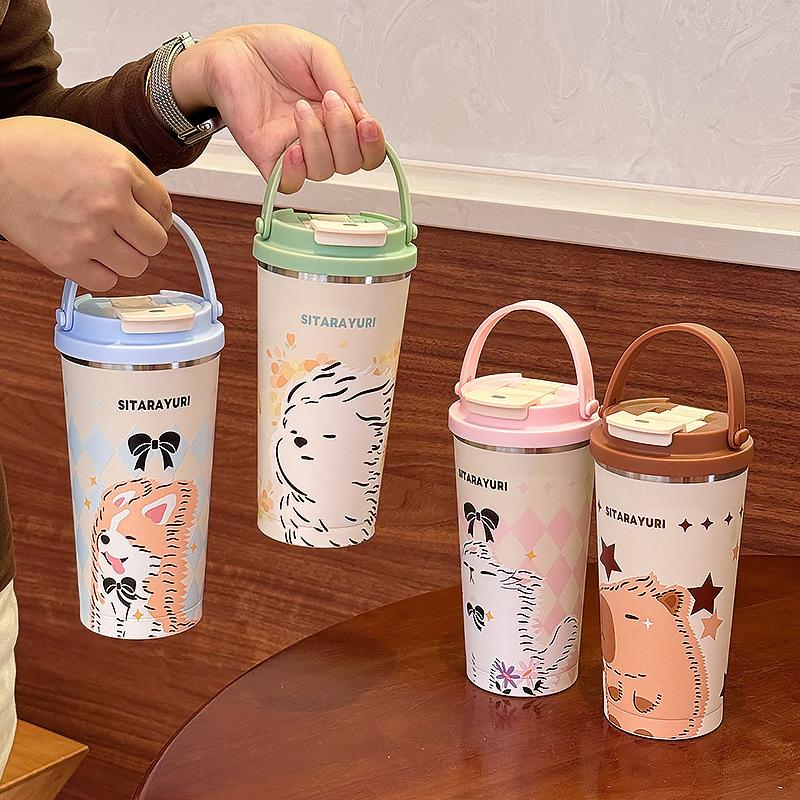 New double-drink thermos cup, women's tea compartment, office tea coffee cup, portable straw water cup for students to go to school