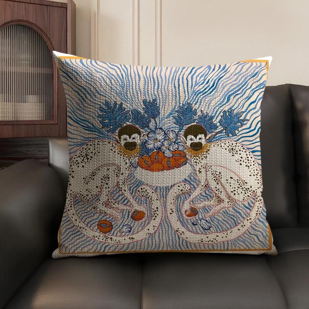 Art PPaige Gemmel Monkey Cushion Cover Natural Linen Organic Fabric DoubleSided Printing Sofa Home Decor Gift Pillow Case
