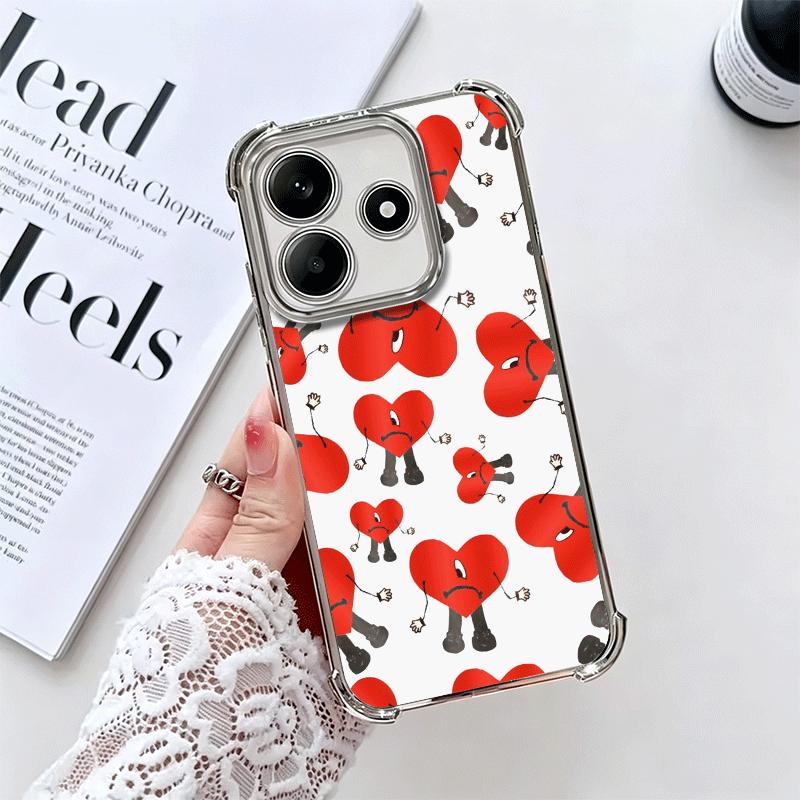 Bad Bunny Heart Plating Phone Case For Xiaomi Redmi Note 14 15 Pro Plus 13 12 11 11S 11T 10 9S 9 5G Anti-Fall Airabag Cover