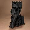 Yousheng 3D Printed Melting Skeleton Statue, Matte Black Gothic Skull Holding Chin Figurine, Dark Style Sculpture for Home Decor Desktop Ornament