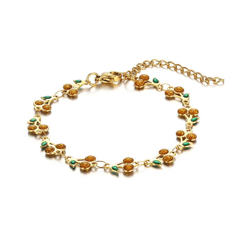 Charm Cherry Bohemian Bracelet for Women Retro Geometric Enamel Oil Dripping Stainless Steel Party Holiday Fashion Jewelry Gift