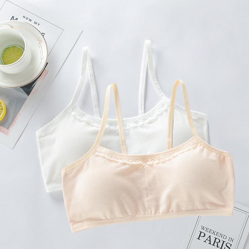 

Нижнее белье из чистого хлопка, студентки, кружевной бюстгальтер на бретельках для девочек, для школьников младших классов, дышащий топ без швов One Size