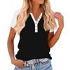 Women's Fashionable Casual V-neck Button-down Summer Color-blocked Printed Short-sleeved Top