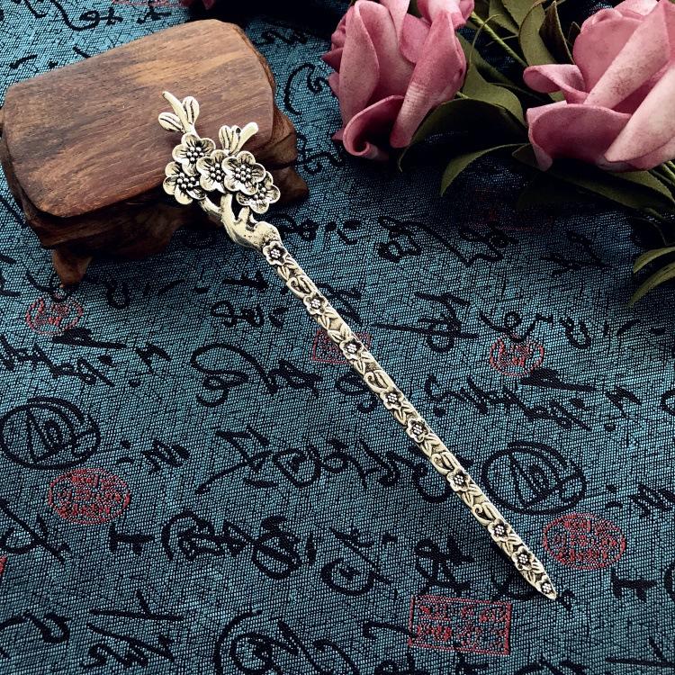 Retro ethnic style Miao silver hairpin antique bookmark female flower hairpin simple classical versatile disc hair hairpin hair accessories