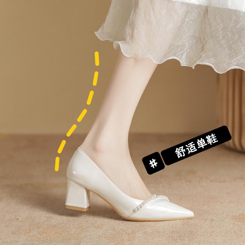 

Женские туфли на высоком каблуке, весенняя новинка, нежный темперамент, остроносые туфли-лодочки на толстом высоком каблуке, женские туфли для свадьбы с мелким вырезом 39