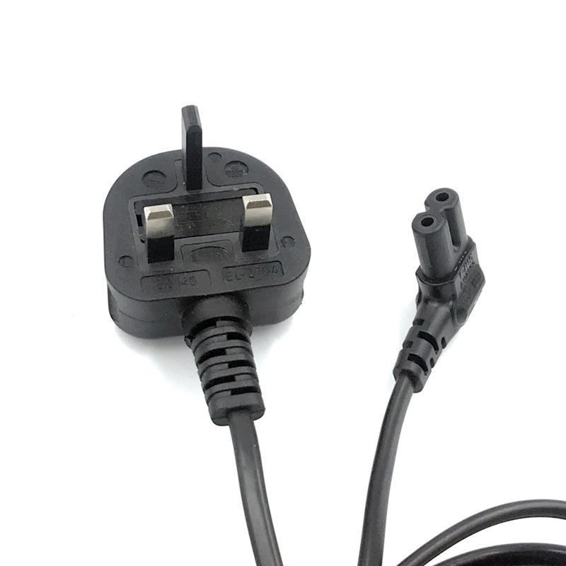 UK Standard 8-Character Tail Charging Cable 3A/5A with British Style Plug UK Elbow Figure-8 Tail