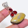 Natural Bumble Bee Jasper, Garnet 925 Sterling Silver Jewelry Pendant 1.89" ZS-1271