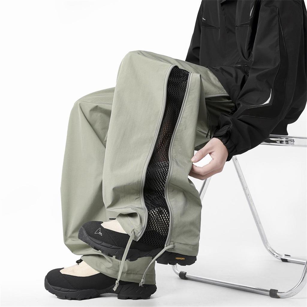 Men's Hong Kong Style Ice Silk Cargo Pants - Summer 2025, Thin, Quick-Drying, Side Zipper, Mesh Casual Pants.