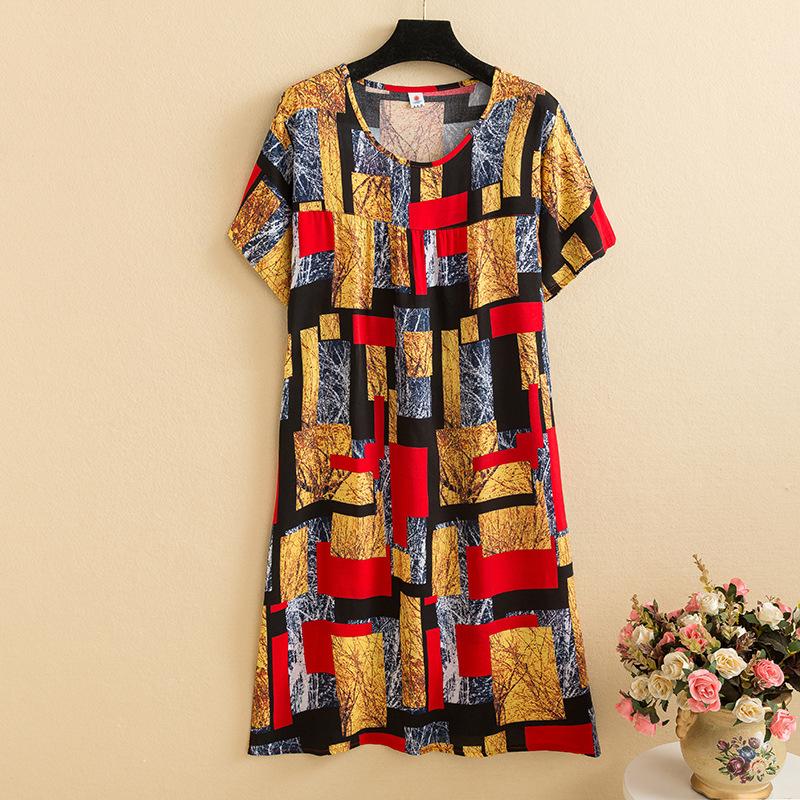 Mom summer dress medium and long pure cotton silk nightdress year-old new Chinese women's knee skirt