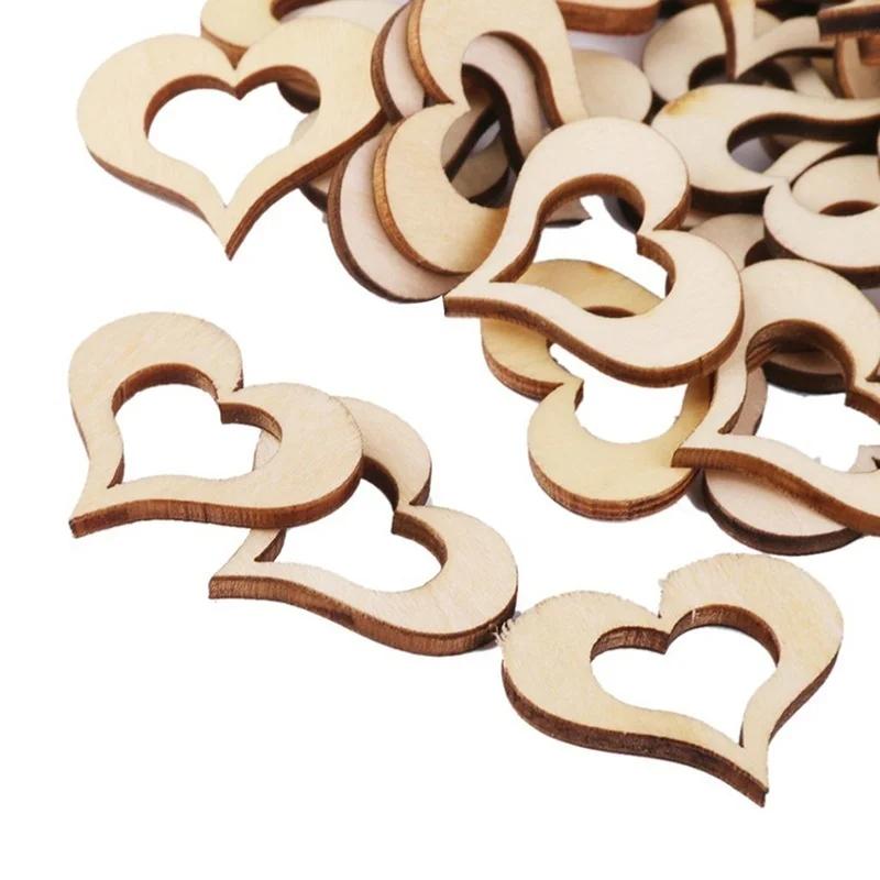 50 Pcs Art Cuts Mini Mixed Wooden Buttons Hearts Embellishments for Craft