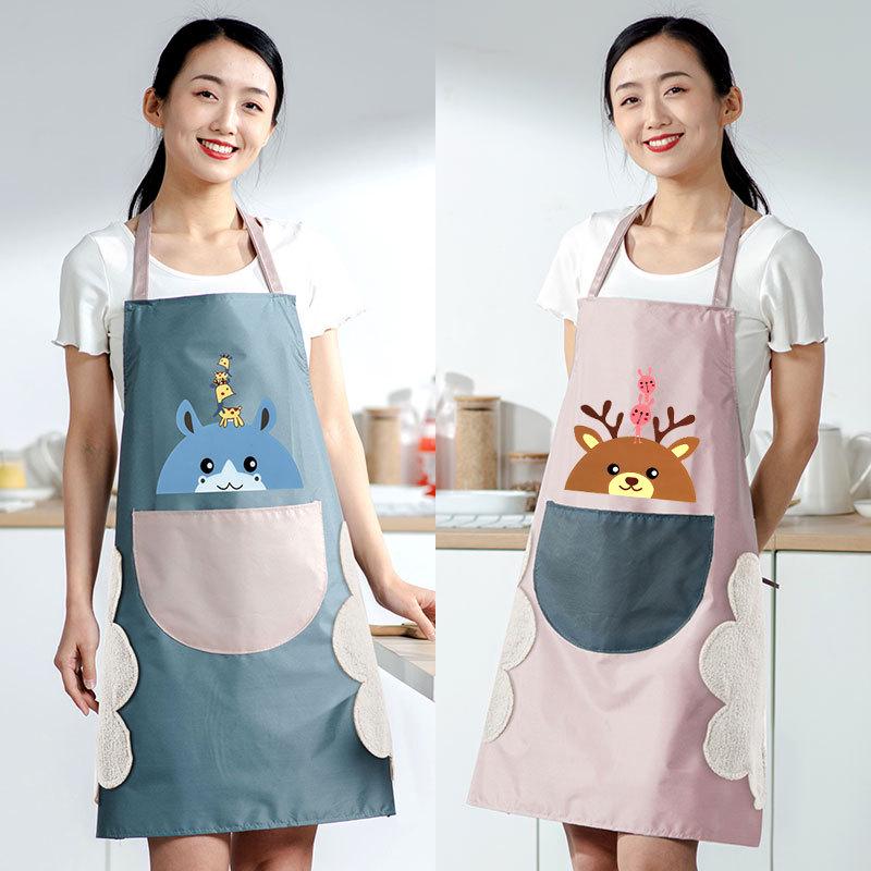 Waterproof Oilproof Cute Kitchen Apron with Hand Wipe for Men and Women