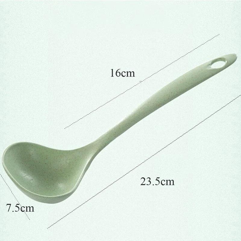 Tableware Wheat Straw Soup Ladle 4 Colors Long Handle Soup Rice Spoon Meal Dinner Scoops Kitchen Supplies Cooking Tool