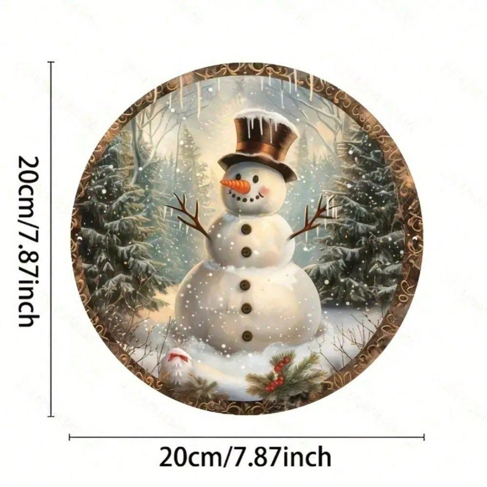 Retro Snowman Round Tin Sign 20x20cm Winter Xmas Wall Decor Home Cafe