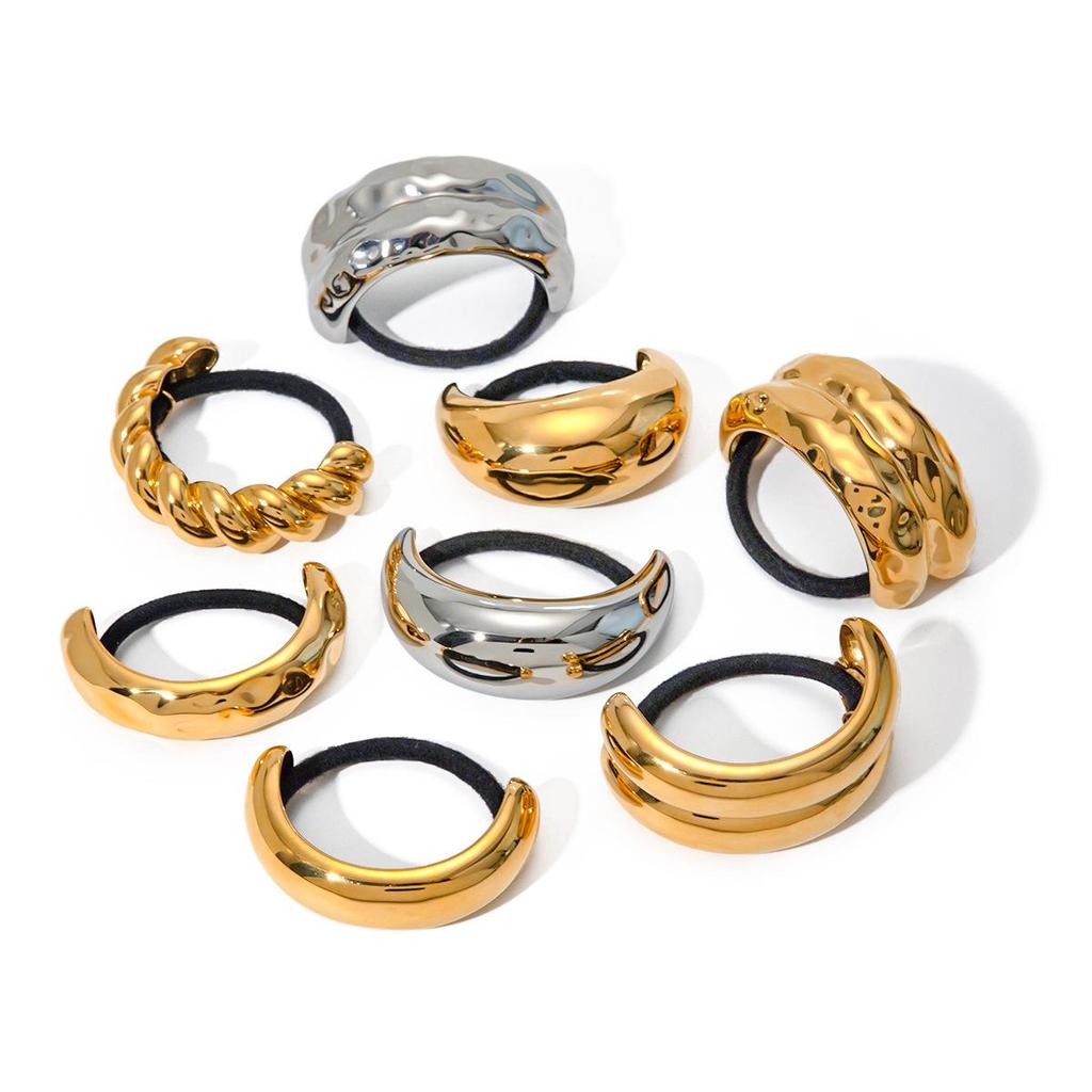 Jieding Stainless Steel Hair Tie: High-end European & American Ponytail Rubber Band with Titanium Steel Headwear.
