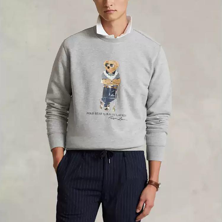 Polo Ralph Lauren FW22 Bear Print Crewneck Long Sleeve Sweatshirt Men sweatshirt Gray MNPOKNI16822128-020