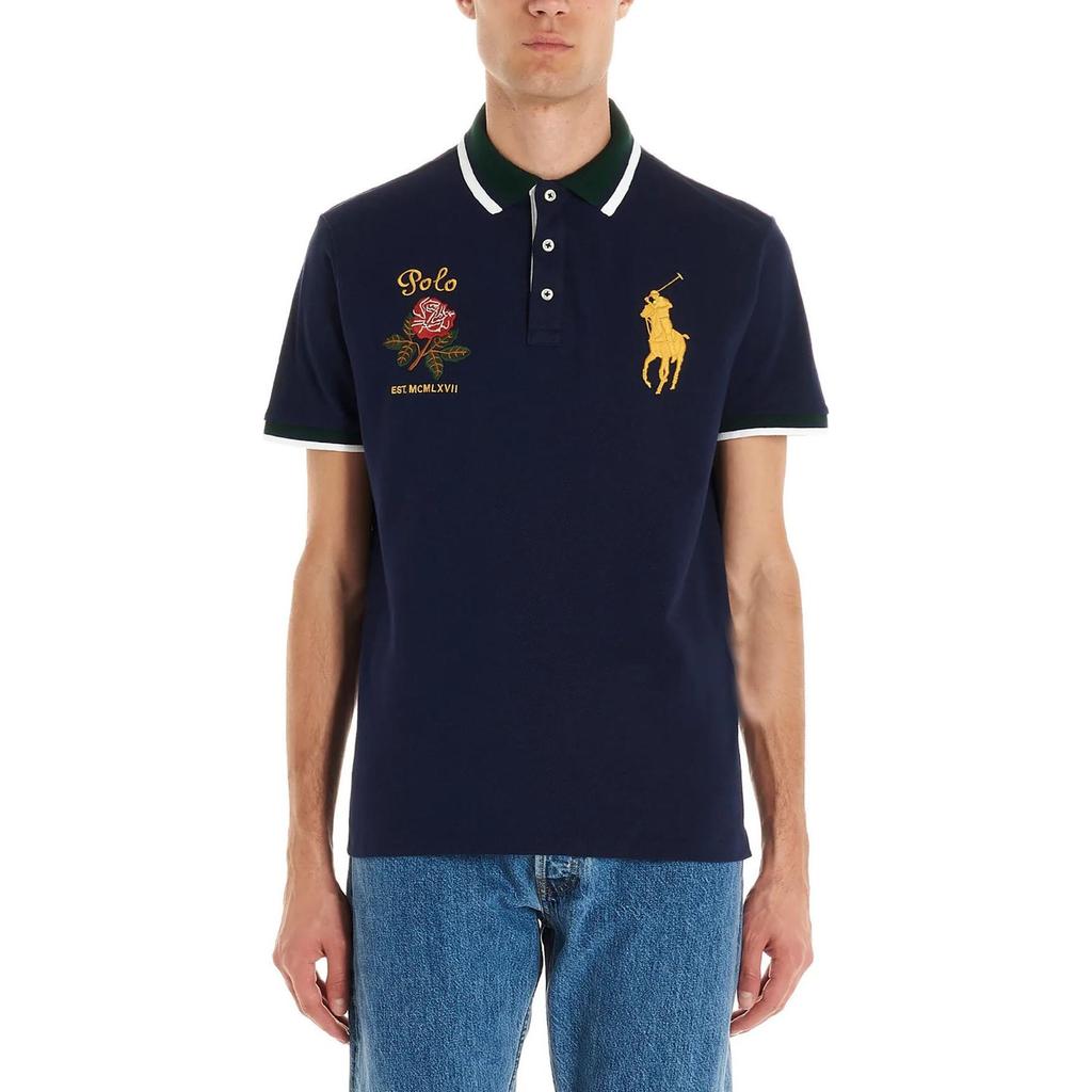 Polo Ralph Lauren Koszulka polo w paski z kontrastowym wykończeniem, z haftowanym logo, z krótkim rękawem, męska, topy, granatowo-niebieska 710784712-001